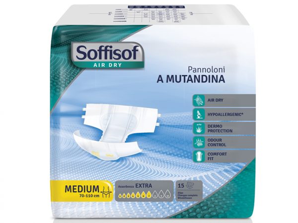 Pannoloni Soffisof Air Dry incontinenza moderata medio 90 pezzi
